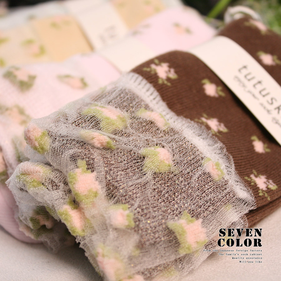 Gauze 100% cotton sock handmade rustic flower socks boneless