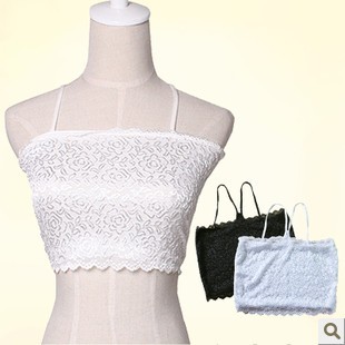 Gauze double layer flower spaghetti strap tube top cutout translucent sexy halter-neck tube top bra underwear long design female