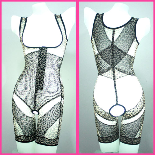 Gauze leopard print zipper abdomen thin waist drawing butt-lifting stovepipe beauty care slimming bodysuit body shaping clothing