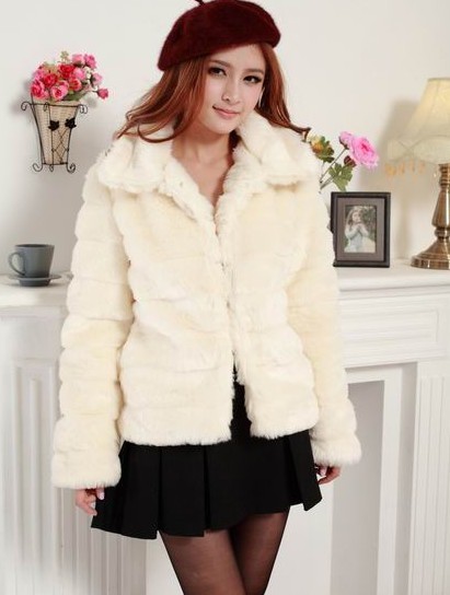 Generous Beige Faux Fur rabbit, honorable vintage furs coat women with plus size, L-XXXL, the free delivery