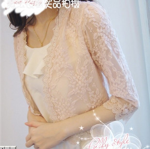 Gentlewomen lace chiffon lining half sleeve coat chromophous endomorph lace cardigan