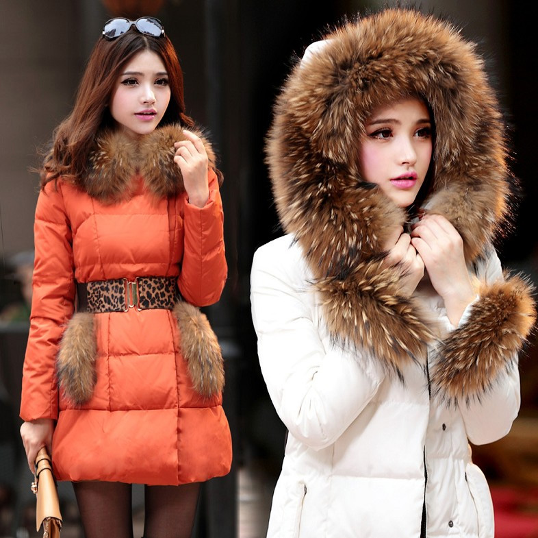 gentlewomen  large raccoon fur medium-long thermal down coat down jacket winter woman ladies' coat