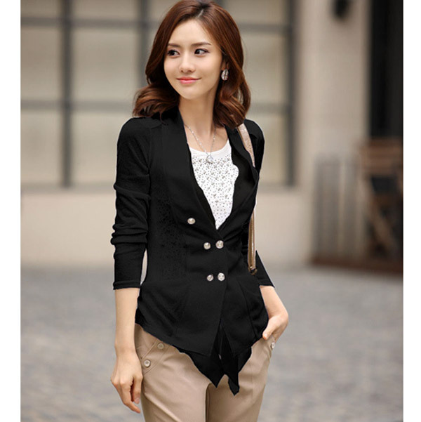 Gentlewomen OL outfit long-sleeve V-neck black knitted cotton fabric cardigan slim double breasted sweep coat