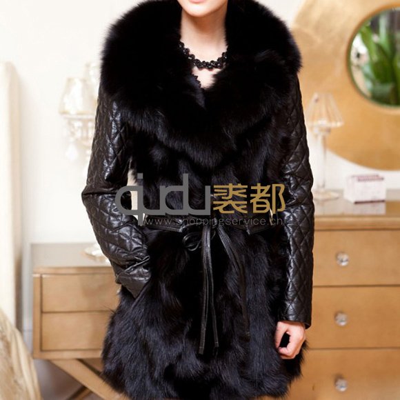 Genuine Fox Fur & Sheep Leather Coat belt gentlewomanly coats dress outerwear/wholesale/retail/Free shipping QD11631  A  G