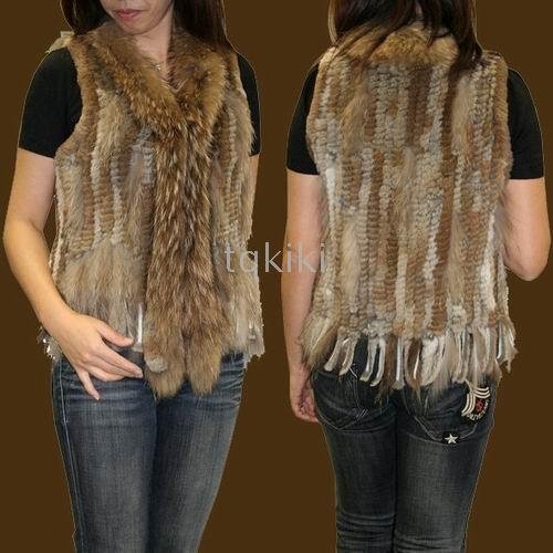 Genuine Fur Vest / womens vest / winter fur vest Warm Knitting Rabbit (FP-18)