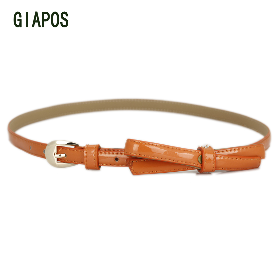 Genuine Leather Belt Giapos Fashion Belt all-match women's thin belt japanned leather bow strap Free Shipping