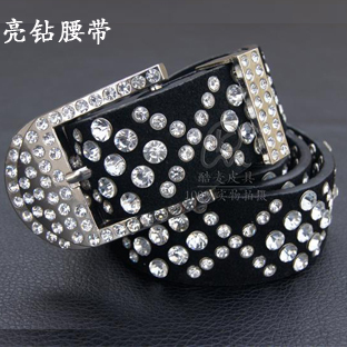 Genuine Leather Belt pin buckle cowhide Fashion women's Rhinestone Belt  all-match Waist