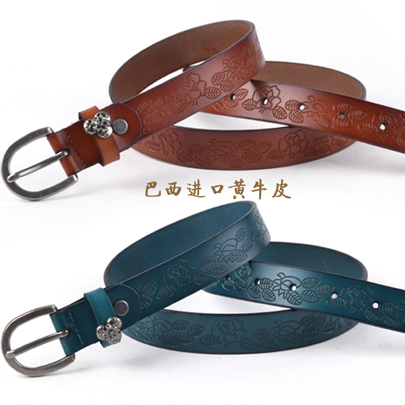 Genuine leather belt women's embossed leather fashion all-match decoration belt jeans