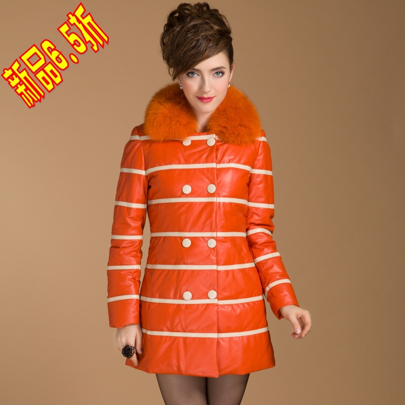 Genuine leather clothing 2013 sheepskin genuine leather down coat female fox fur medium-long outerwear /d09