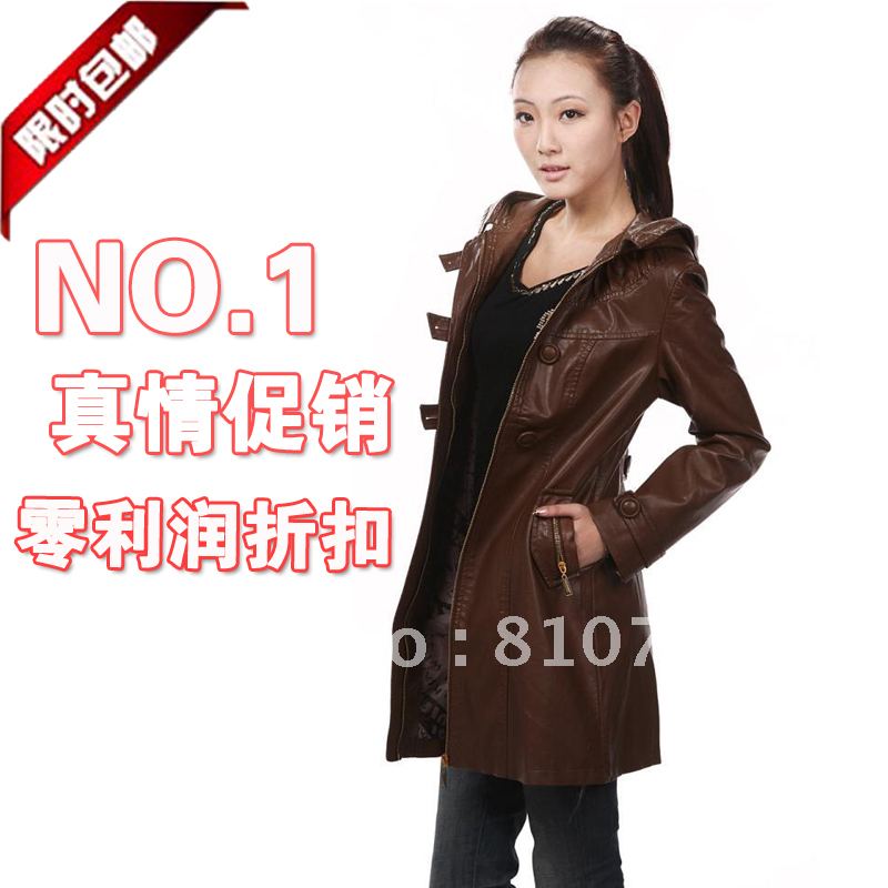 Genuine leather clothing female women's plus size slim medium-long leather clothing genuine leather trench sheepskin leather