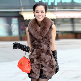 Genuine leather clothing fur fight mink vest mink vest large fox fur medium-long Women