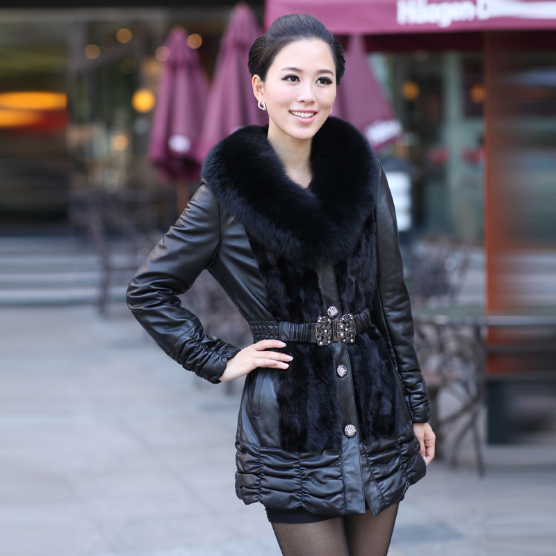 Genuine leather clothing mink fight mink fur one piece women's medium-long