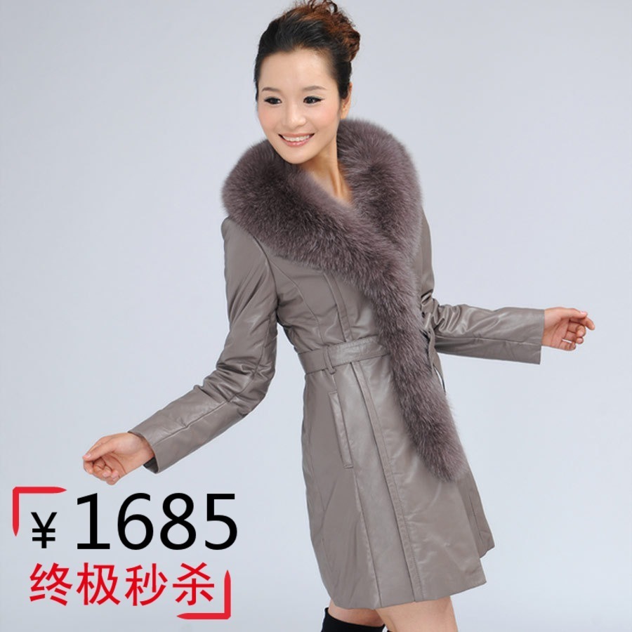 Genuine leather clothing women's outerwear fox fur sheepskin women's medium-long plus cotton