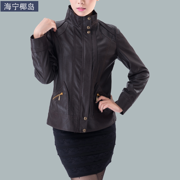 Genuine leather clothing women's short design motorcycle leather clothing sheepskin women's stand collar slim plus size leather