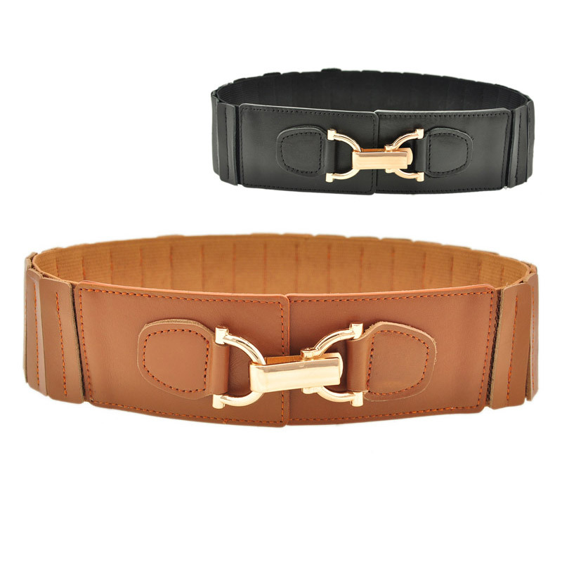 Genuine leather dull patchwork fashion elastic waist women's wide belt black brown