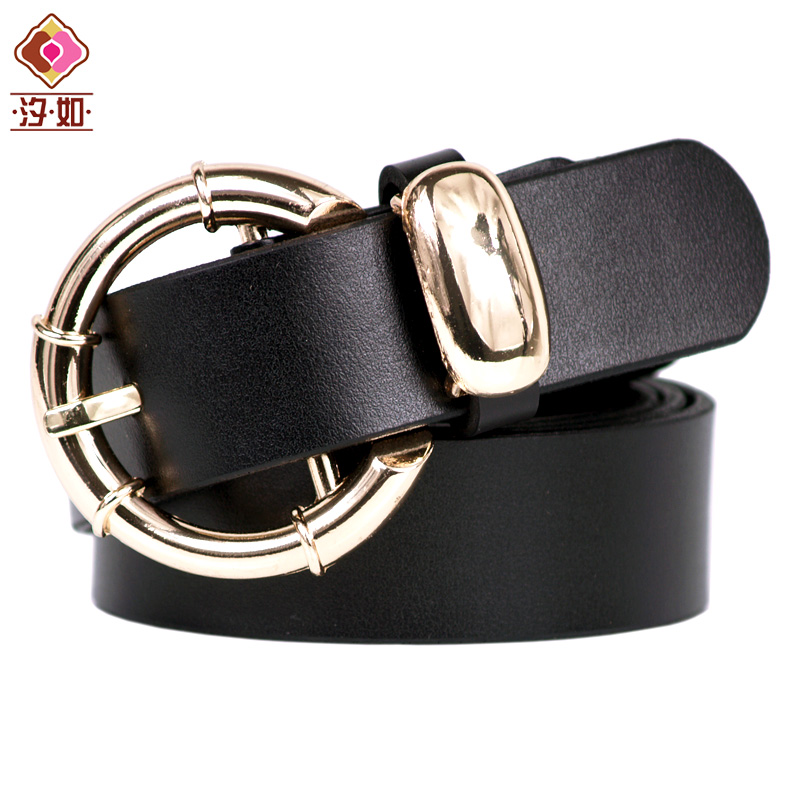 Genuine leather fashion strap women's genuine leather round buckle vintage casual belt black