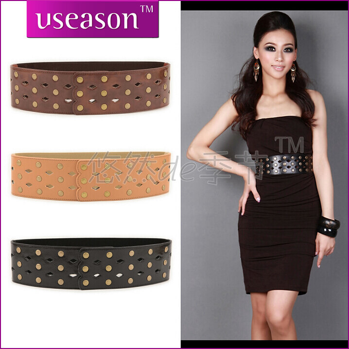 Genuine leather female wide belt cummerbund personality strap fashion women's elastic wide belt (BL003)