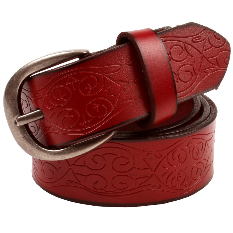 Genuine leather genuine leather belt strap women's belt fashion all-match carved pin buckle round buckle vintage belt