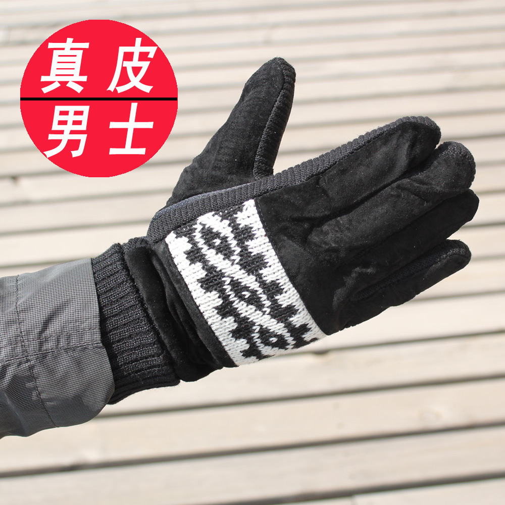 Genuine leather gloves knitted male women's winter thermal windproof slip-resistant thick