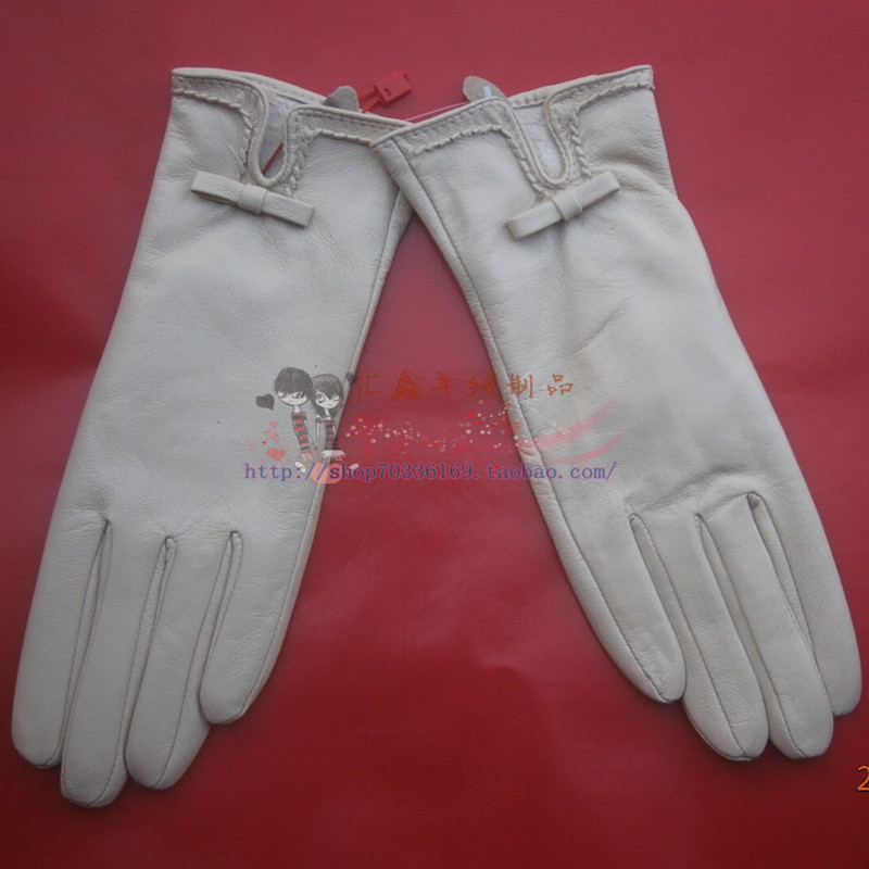 Genuine leather gloves leather gloves sheepskin gloves women's multicolour leather gloves white laciness women's gloves