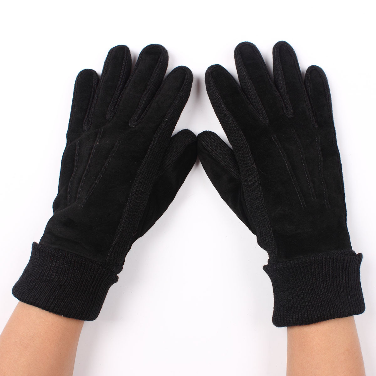 Genuine leather gloves nubuck leather welt knitted gloves autumn and winter thermal gloves