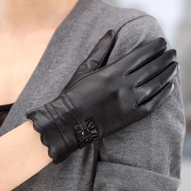 Genuine leather gloves winter fashion thin women's suede gloves