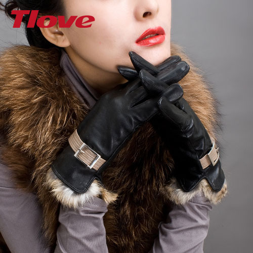 genuine leather gloves winter thermal women's rabbit fur thickening fashion sheepskin gloves