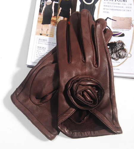 Genuine leather gloves women's autumn and winter short design repair racerback big flower suede gloves female warm glove