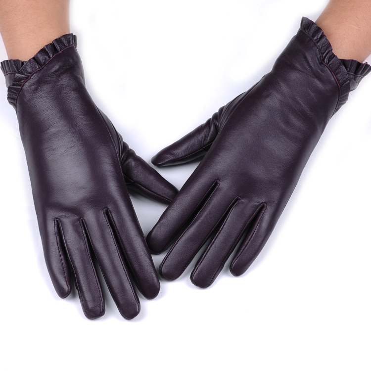 Genuine leather gloves women's winter fashion thermal suede gloves women's short design laciness