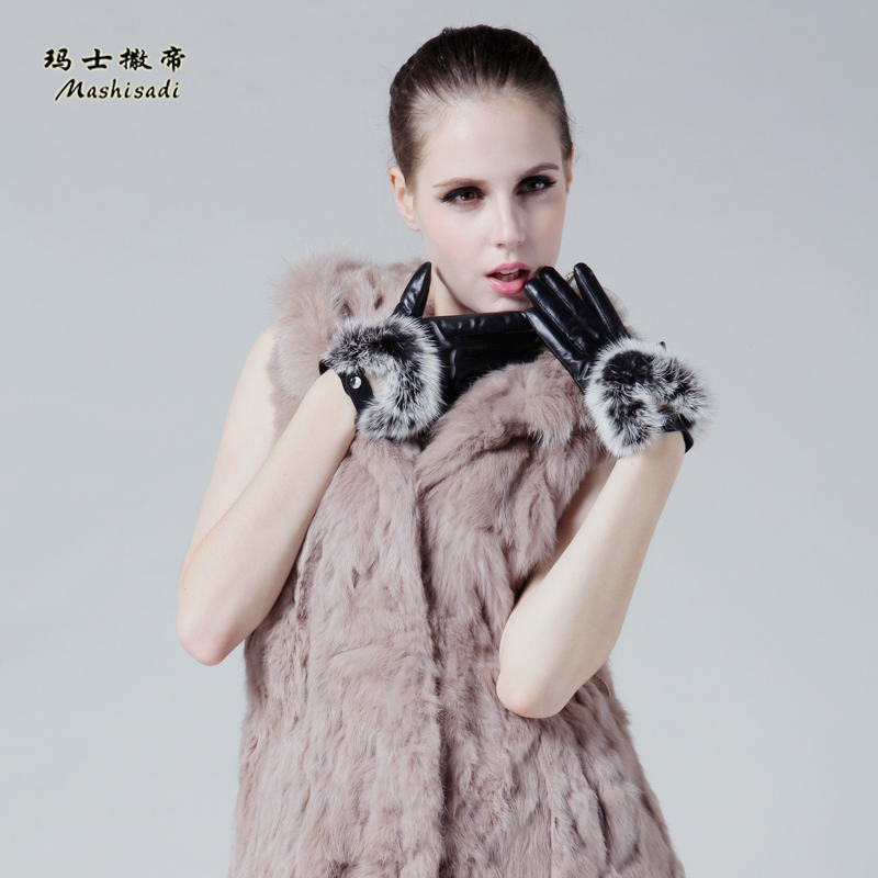 Genuine leather gloves women's winter rabbit fur sheepskin gloves fashion thermal leather