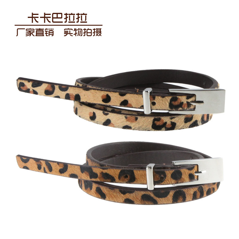 Genuine leather horse hair leopard print fashion fur trench knitted all-match strap belt