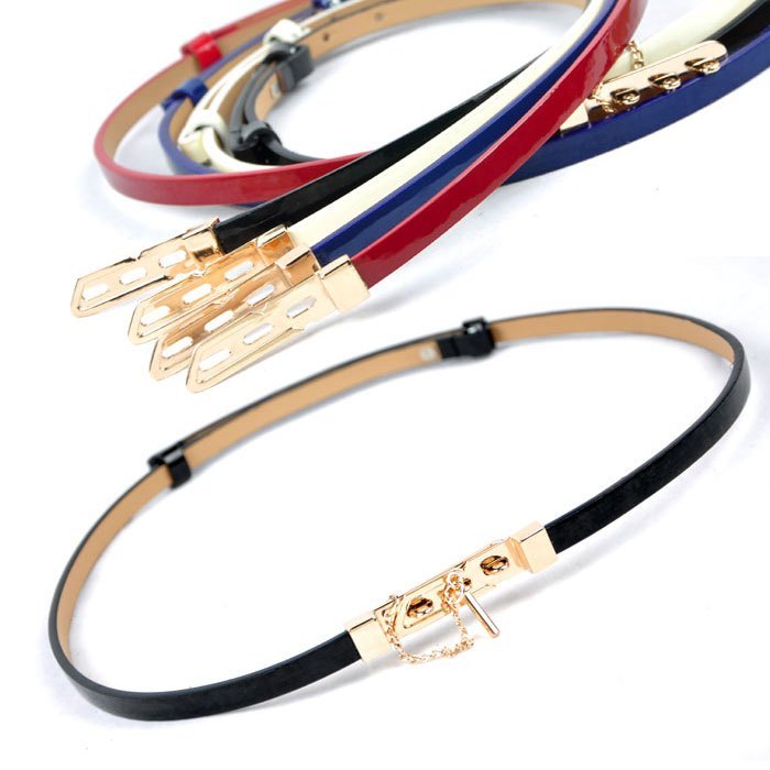 Genuine leather japanned leather candy color adjust fashion all-match thin belt women's