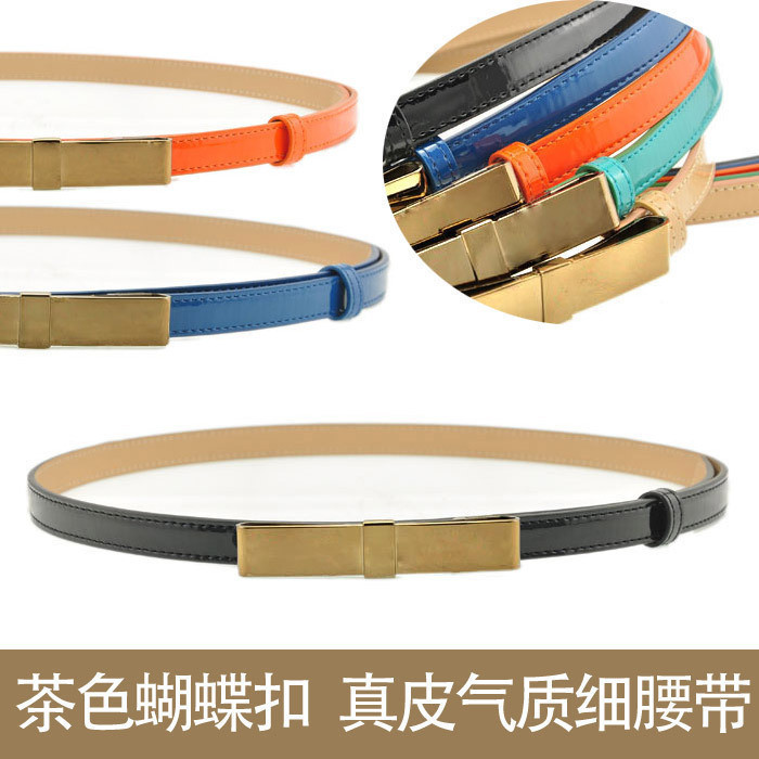 Genuine leather japanned leather fashion elegant candy color tawers bow thin belt women's strap