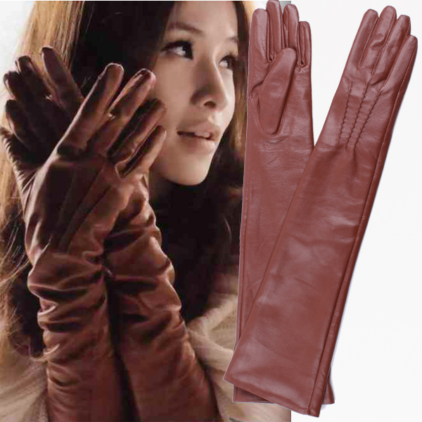 Genuine leather long gloves 3 women's plus velvet winter thermal long design sheepskin gloves