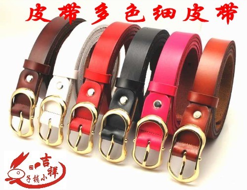 Genuine leather male pin buckle strap women's cowhide thin belt multi-color genuine leather strap belt lovers