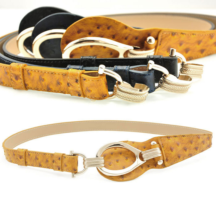 Genuine leather ostrich grain delicate Emboss hook fashion belt adjust women's strap