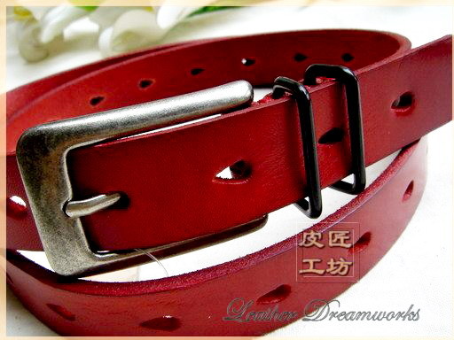 Genuine leather pin buckle women's strap genuine leather ladies fashion belt red