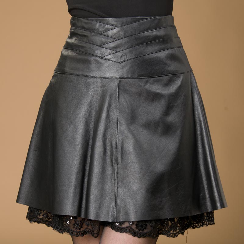 Genuine leather princess bust skirt big trumpet lace short skirt fashion slim leather skirt 2012 autumn