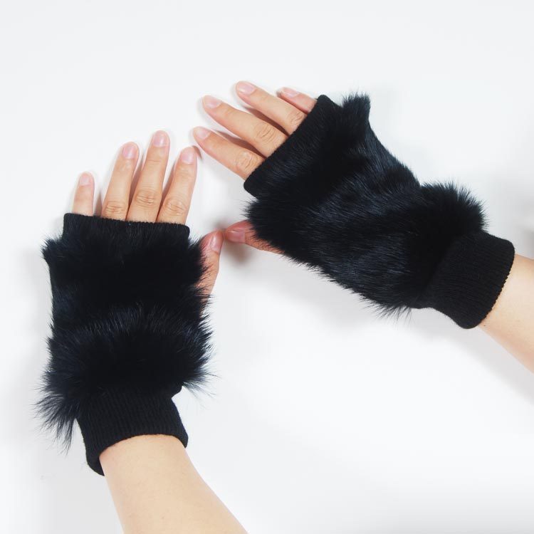 Genuine leather rabbit fur gloves semi-finger women's autumn and winter gulps half computer gloves fingerless gloves fur gloves