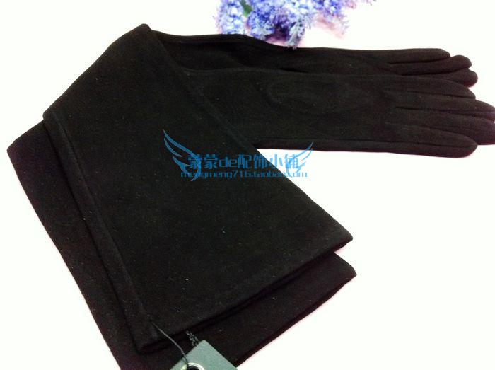 Genuine leather sheepskin suede velvet skin lengthen female gloves 55cm