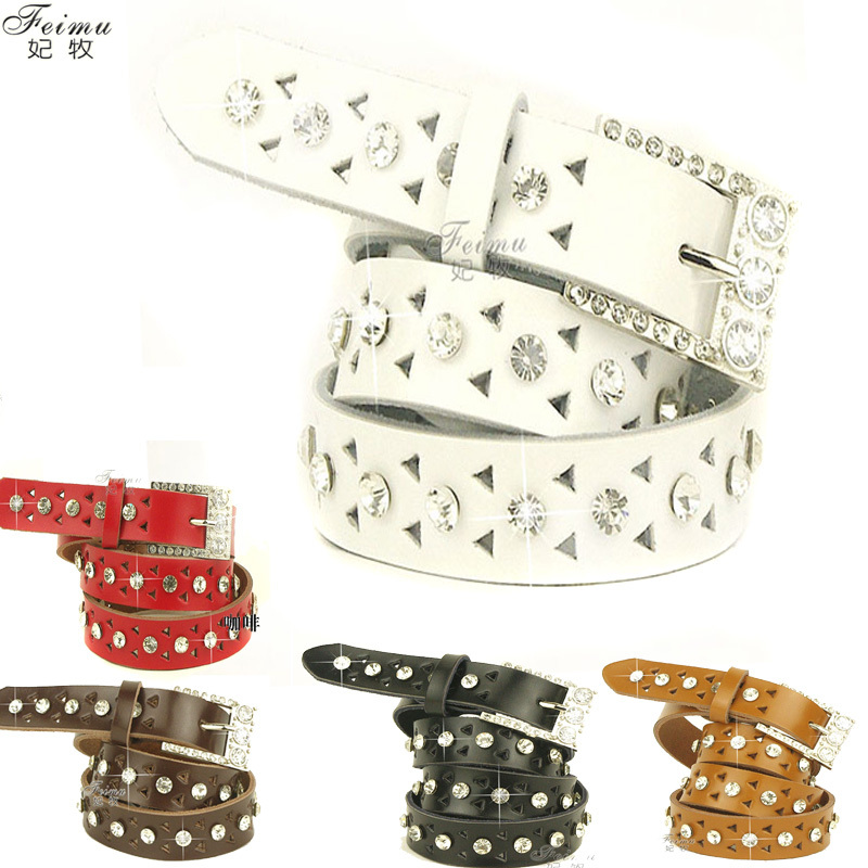 genuine leather strap cutout diamond women's 2012 belt rhinestone decoration cowhide fashion