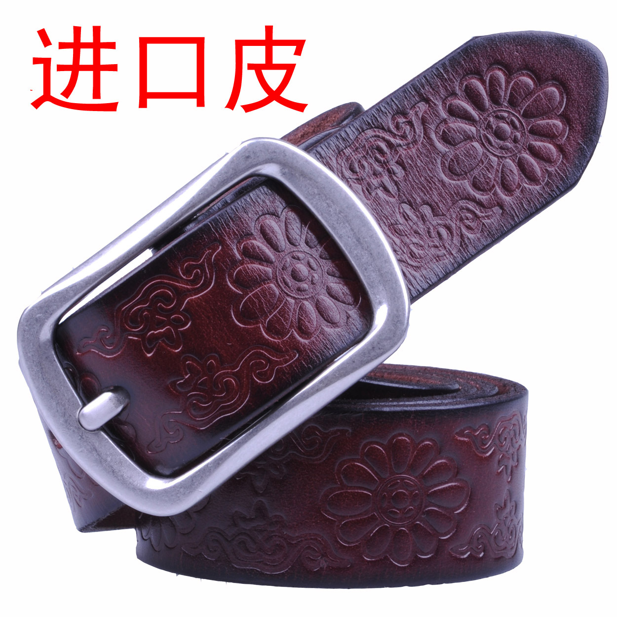 Genuine leather strap women's strap embossed genuine leather strap all-match fashion pin buckle casual