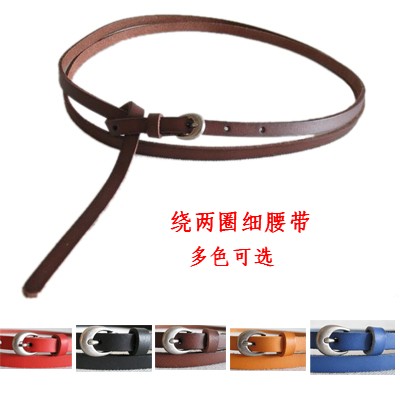 Genuine leather strap women's thin belt ring tieclasps fashion double-circle decoration belt first layer of cowhide z707