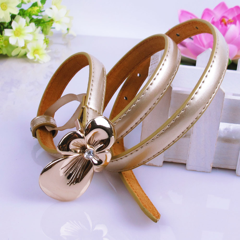 Genuine leather summer a24 women's strap gold flower pin buckle diamond belt belly chain