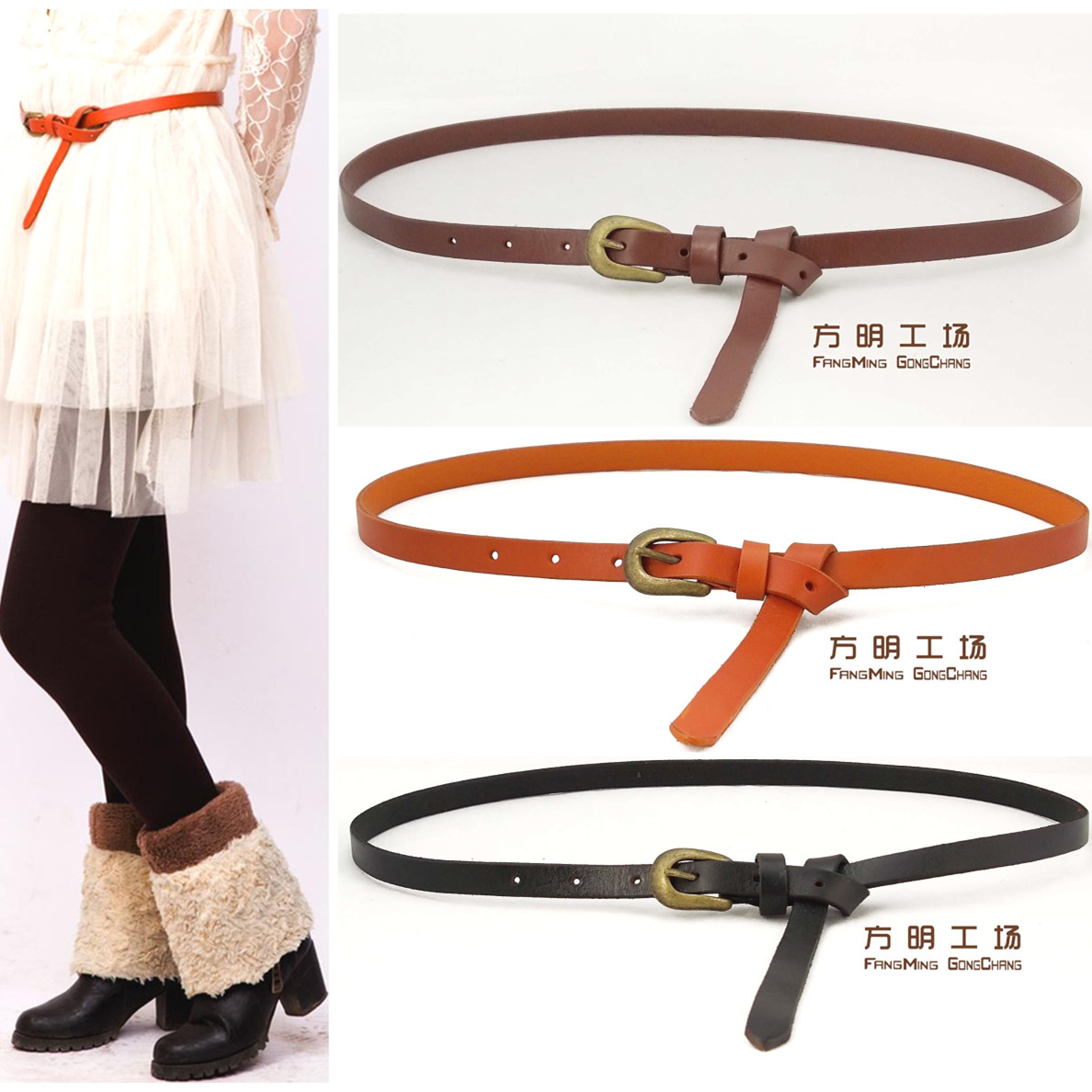 Genuine leather women's lengthen thin all-match belt first layer of cowhide belt fashion tieclasps down coat accessories