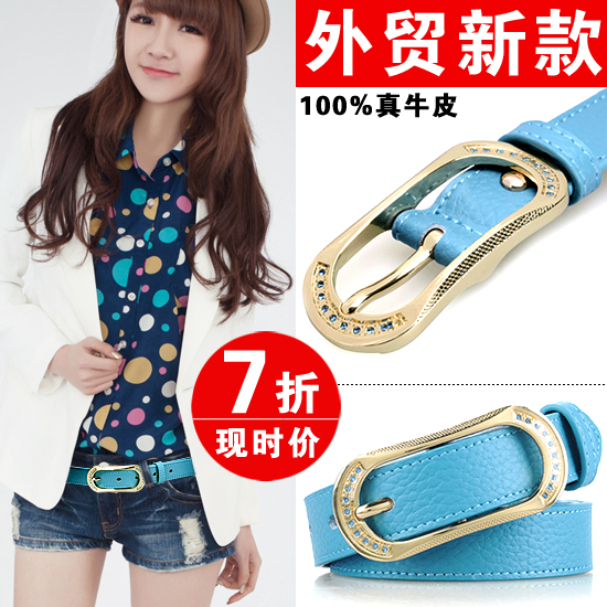 Genuine leather women's thin belt strap Women genuine leather fashion all-match decoration waist of trousers belt rhinestone