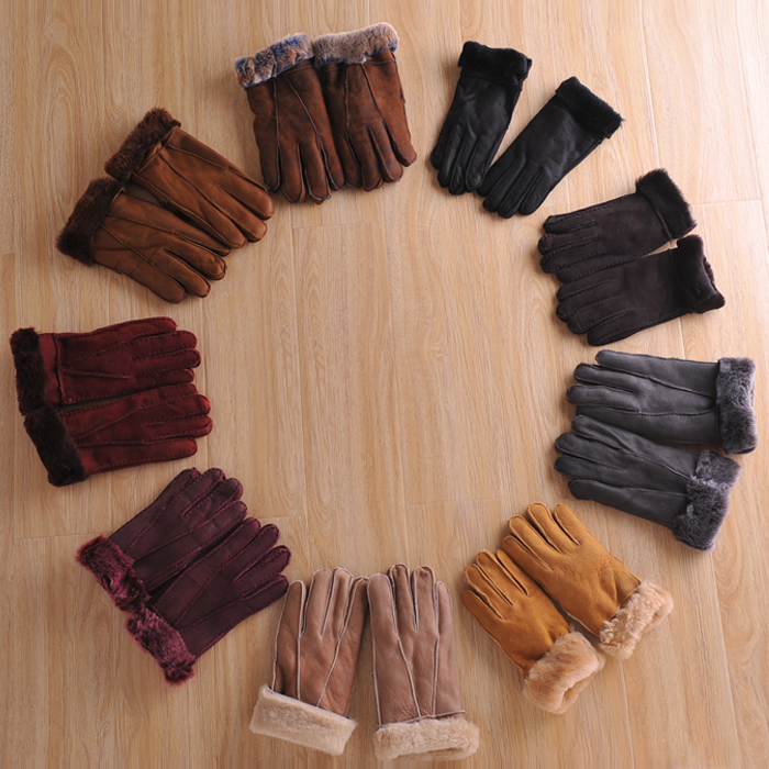 Genuine leather wool and fur in one wool gloves male women's autumn and winter lovers thermal women's