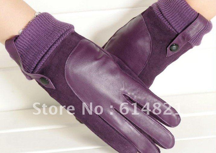 Genuine leather wool gloves/ Good gift for women's winter/ thermal finger gloves for motorcycle FREE SHIPPING