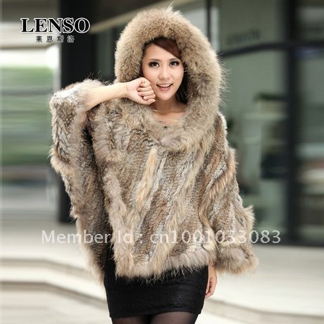 Genuine Rabbit Fur Shawl/Scarf/Cape/Wrap with Raccoon Dog Fur Trimming & Hoody New arrival Hot selling