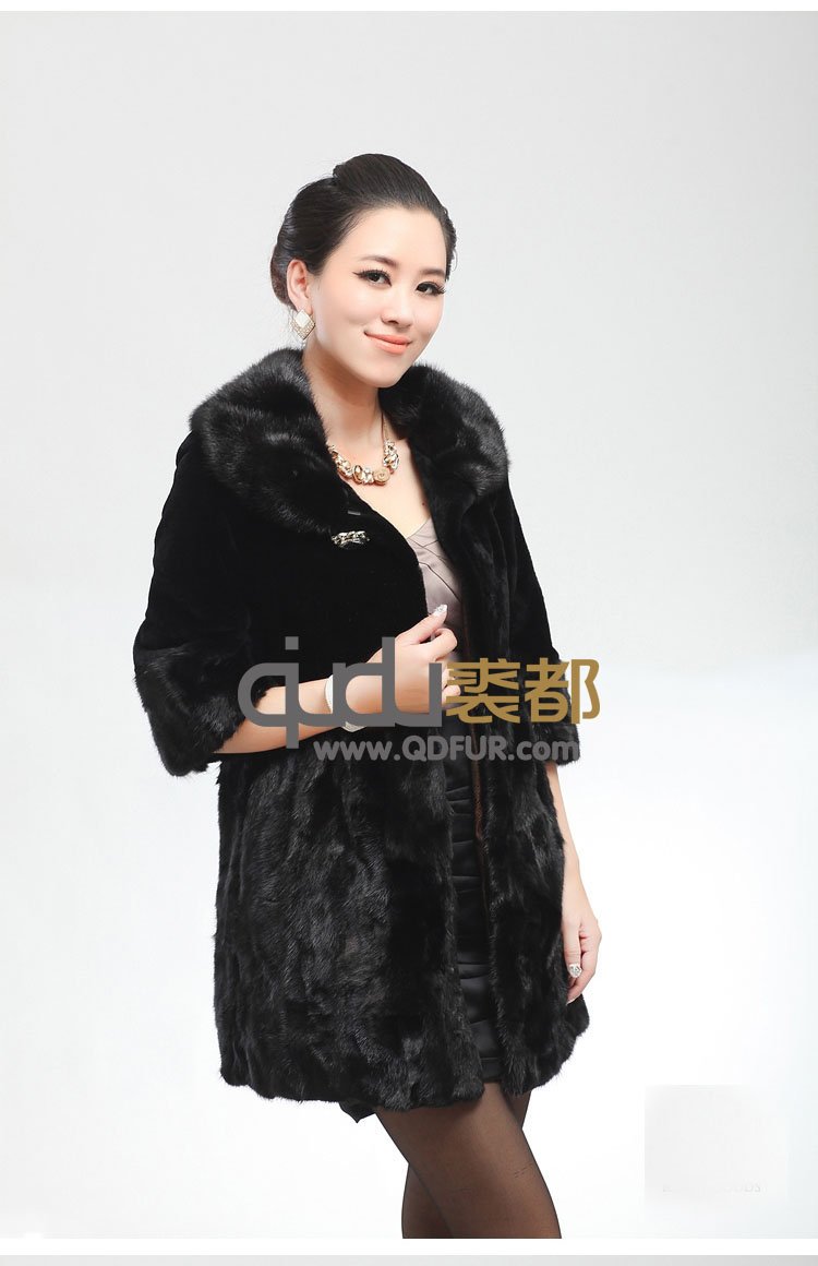 Genuine Rex Rabbit Fur Coat Mink Fur Mixture long charm garment outerwear Three Quarter Sleeve  QD21387   A G